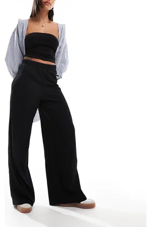VERO MODA Pantalones negros de pernera ancha de punto de crepé de