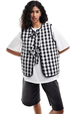ASOS Chaleco a cuadros vichy monocromáticos guateado con lazos de -Negro