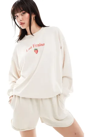 Cotton On Sudadera color leche de con bordado delantero "Les Fraise" de Cotton On-Blanco