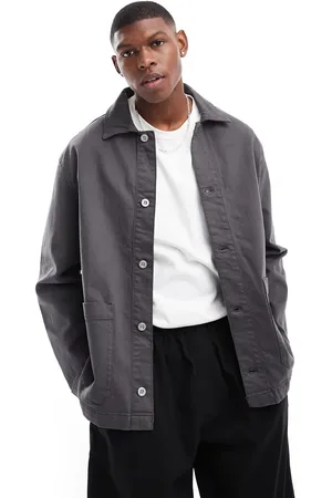 SELECTED Sobrecamisa gris oscuro de corte cuadrado extragrande de