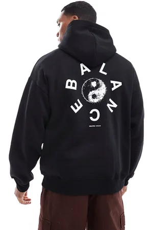 SELECTED Sudadera negra extragrande con capucha y estampado circular "Balance" en la espalda de