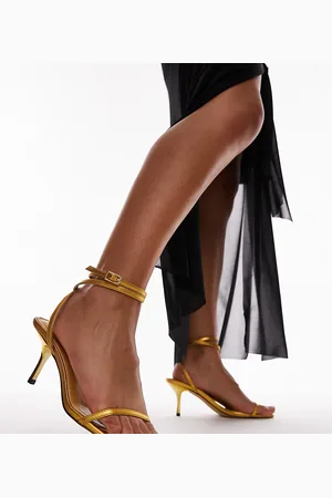 Topshop Sandalias doradas de tacón medio con diseño minimalista Fina de Wide Fit