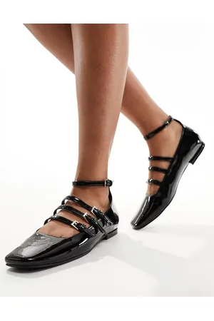 Public Desire Bailarinas negras estilo merceditas con detalle de tiras de charol Sherry de