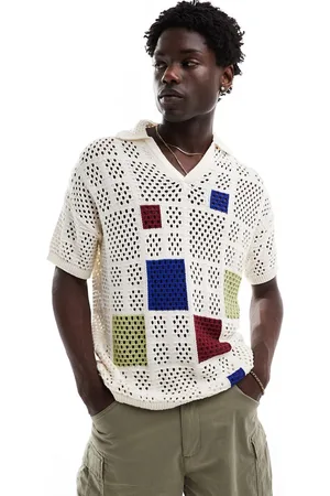 ASOS Polo color con muesca en el cuello y patrón color block de croché de -Blanco