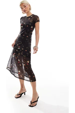AllSaints Vestido midi estilo camiseta de malla Hanna Kora de