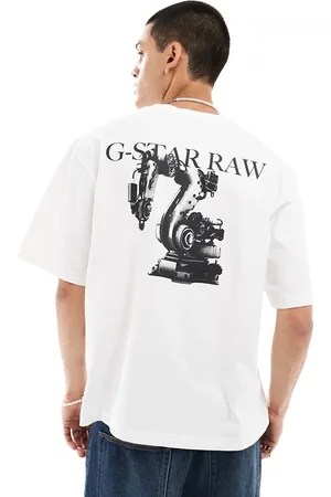 G-Star Camiseta blanca extragrande con estampado industrial y logo en el pecho y la espalda de