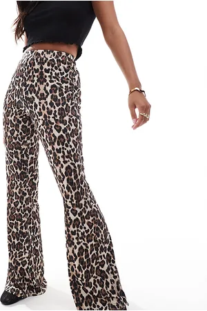 ONLY Pantalones de campana con estampado de leopardo de canalé de -Marrón