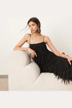 ASOS Vestido largo de tirantes con espalda escotada de flecos texturizados de