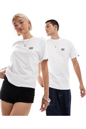 Vans Camiseta blanca de manga corta con logo a cuadros dameros en la parte izquierda del pecho de