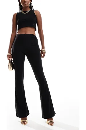 ASOS Pantalones de campana negros ceñidos con diseño de dos capas y detalle de ribete en la cintura de