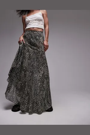 Topshop Falda larga transparente de godets con estampado animal geométrico de -Brown