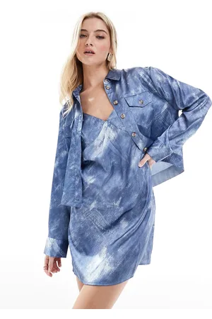 VERO MODA Chaqueta cómoda con estampado efecto denim de satén de (parte de un conjunto)-Gris