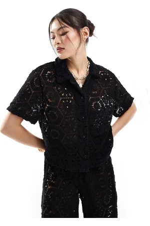 South Beach Camisa playera negra extragrande de croché de (parte de un conjunto)