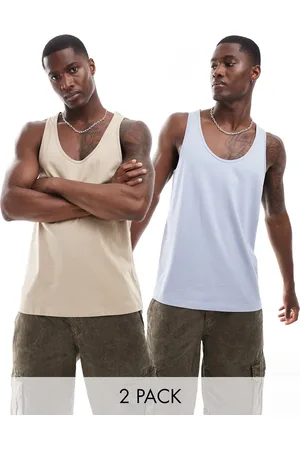 ASOS Pack de 2 camisetas de color azul claro y beis de tirantes de