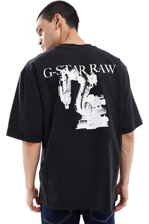 G-Star Camiseta negra extragrande con estampado industrial y logo en el pecho y la espalda de
