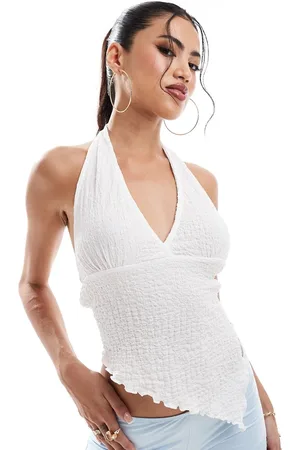 ASOS Top blanco con cuello halter de tejido texturizado de