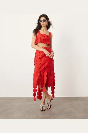 ASOS Falda midi roja llamativa con diseño de círculos de (parte de un conjunto)-Multicolor