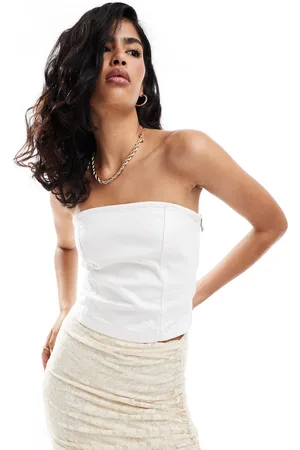 MANGO Top estilo palabra de honor de denim de