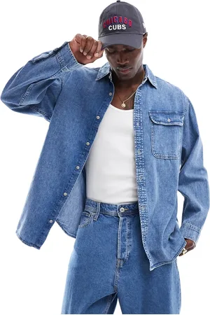 JACK & JONES Camisa vaquera azul extragrande con lavado medio de (parte de un conjunto)