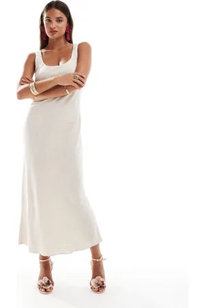 New Look Vestido midi blanco hueso con cuello ancho de