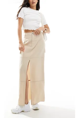 ASOS Falda larga color crema de estilo cargo de -Blanco