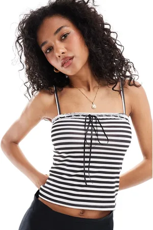 ASOS Top negro de tirantes a rayas con ribete de cinta de