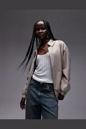Topshop Chaqueta bomber color de mezcla de lino de -Beis neutro