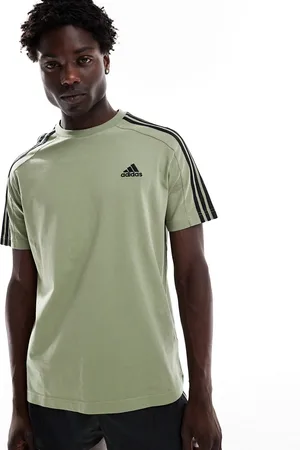 adidas Camiseta verde con detalle de 3 rayas Essentials Single de