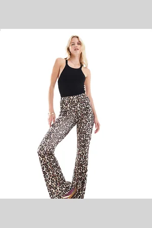 ONLY Pantalones de campana con estampado de leopardo de canalé de -Marrón
