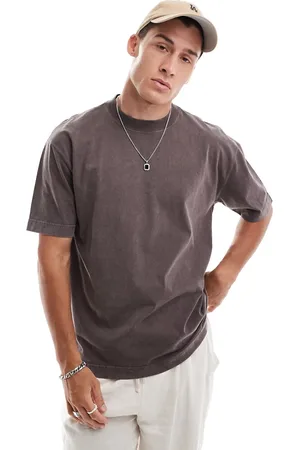 Hollister Camiseta marrón lavado de corte cuadrado de tejido grueso de
