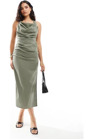 ASOS Vestido midi fruncido con cuello halter de -Morado