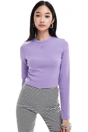 HUGO BOSS Camiseta morada de manga larga con diseño encogido de -Morado