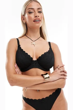 Peek & Beau Top de bikini de copas grandes con detalle de lazo y diseño bordado de