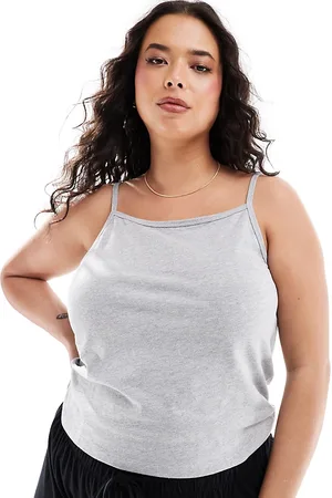 ASOS Top de pijama gris de tirantes de algodón Mix & Match de ASOS DESIGN Curve