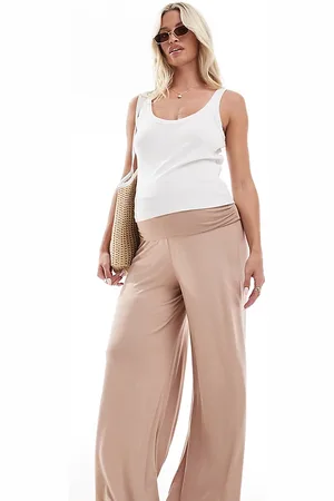 ASOS Pantalones playeros color de corte palazzo de punto liso de Maternity-Negro
