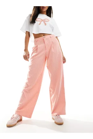 Miss Selfridge Pantalones de sastre rosas de pernera ancha con raya diplomática de