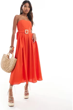 River Island Vestido midi con escote palabra de honor y cinturón de