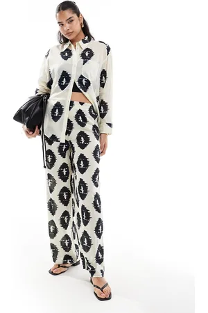 MANGO Pantalones de pernera recta con estampado de patrón de (parte de un conjunto)- neutro