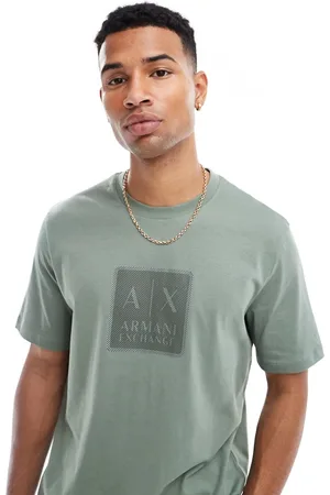 Armani Exchange Camiseta verde con recuadro del logo de