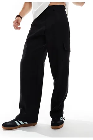 ASOS Pantalones de vestir negros de estilo cargo y pernera ancha con bajos ajustables de