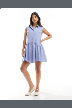 ASOS Vestido camisero corto azul a rayas sin mangas con detalle en la cintura tipo corsé de -Multicolor