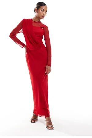 DASKA Vestido largo con cuello alto y detalle drapeado de