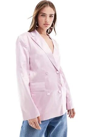 Miss Selfridge Americana rosa extragrande con doble botonadura de satén de