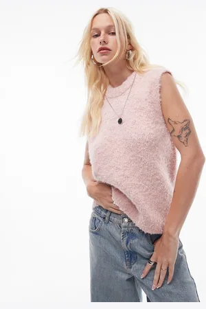 Topshop Chaleco con cuello redondo de punto de bouclé de