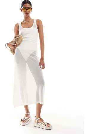 MANGO Vestido midi de tirantes de punto de