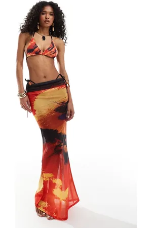 Murci Falda playera larga roja con estampado de lava de malla de (parte de un conjunto)-Multicolor