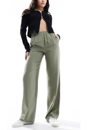 MANGO Pantalones caquis de pernera recta de lino de -Marrón