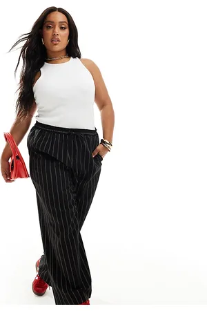ASOS Pantalones de sastre negros a rayas sin cierres de ASOS DESIGN Curve