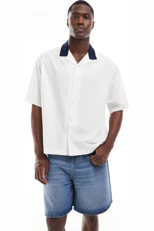 ASOS Camisa blanca de corte cuadrado extragrande con cuello de solapas de canalé de