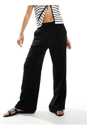 Miss Selfridge Pantalones negros de pernera ancha sin cierres de mezcla de lino de